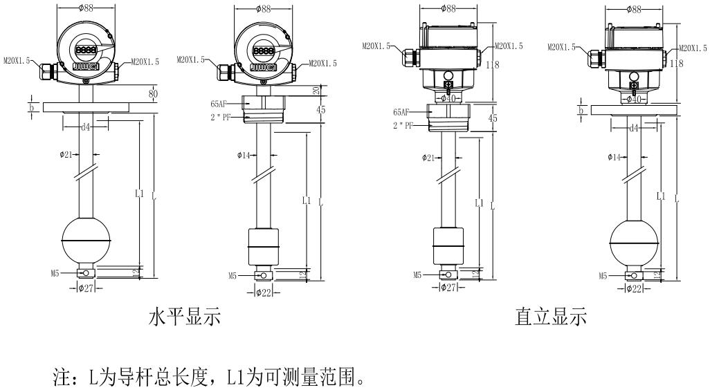 Float-11A標準型浮球液位計尺寸圖